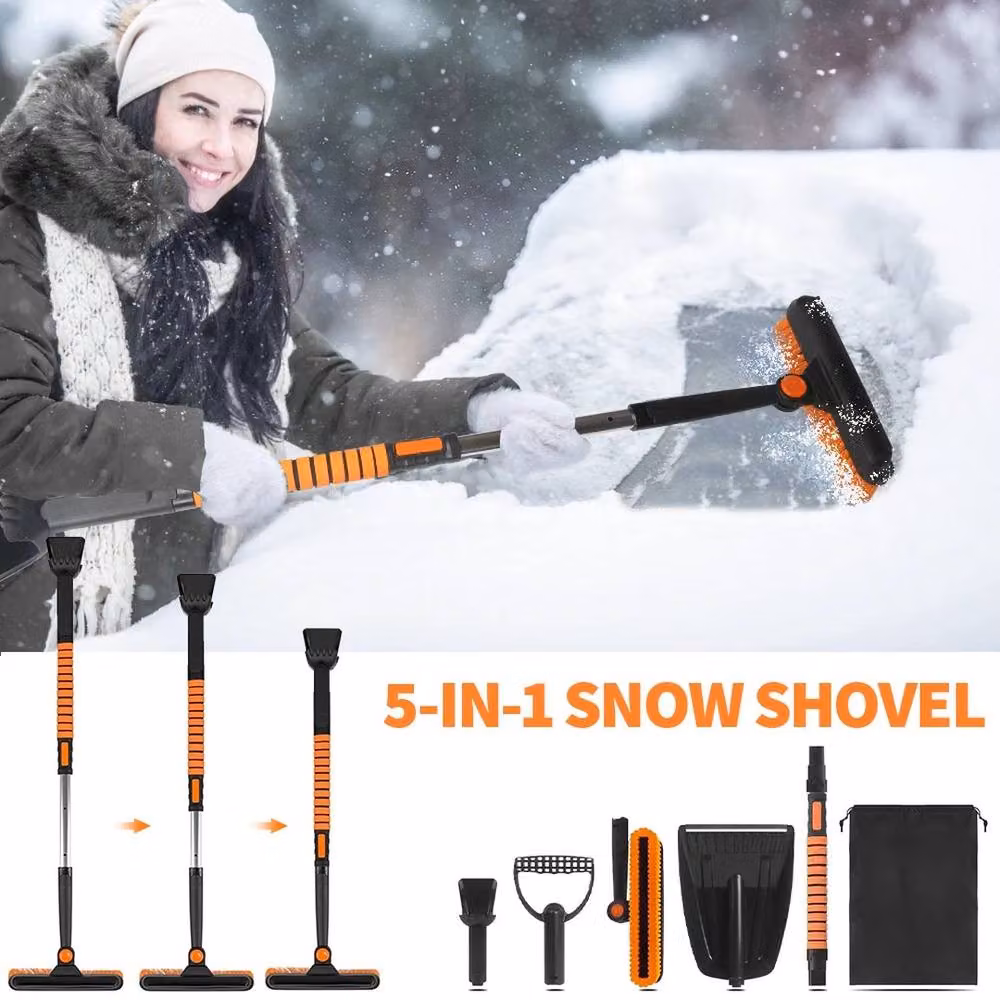 NESTLUNE 5-in-1 Extendable Snow Brush and Ice Scraper with Telescopic Handle, Black – 5