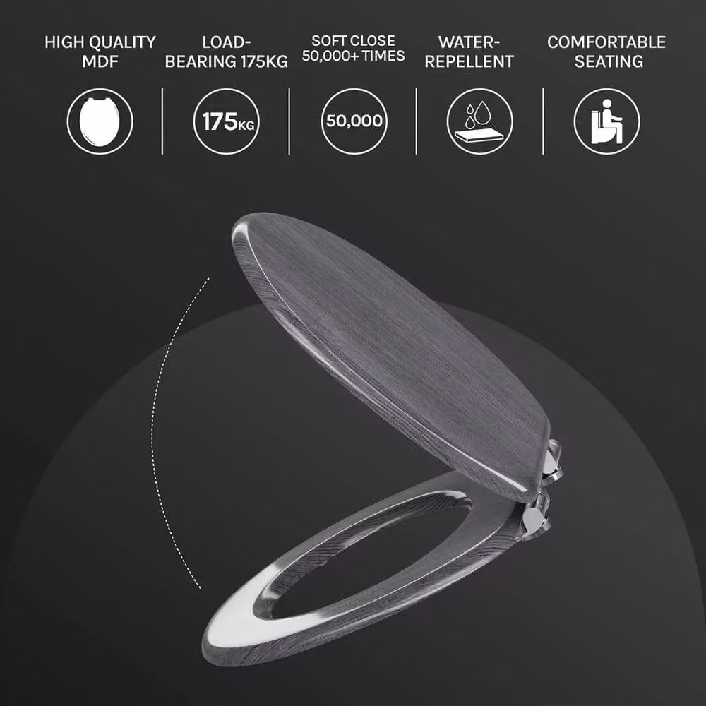 NESTLUNE Soft Close Oval Wooden Toilet Seat in Grey, W: 52.0 cm x D: 43.5 cm – 4