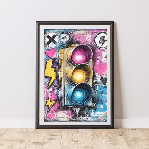 60 Second Makeover Traffic Lights Graffiti Print Urban Street Art Poster, Multicolour, A3
