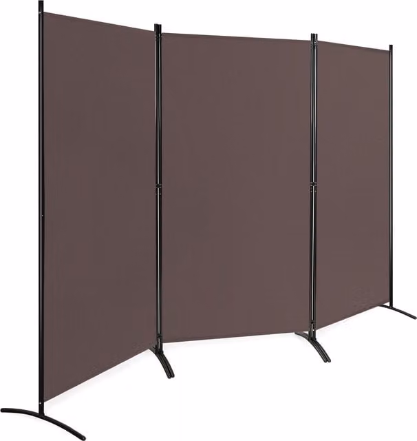 Costway 3-Panel Modern Room Divider in Brown with Polyester Fabric and Metal Frame – 1
