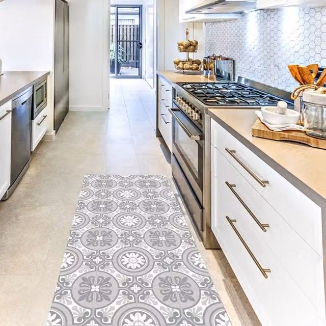 Artsy Mats Sicily Mosaic Vinyl Floor Mat in Light Grey, W: 71 cm x D: 133 cm