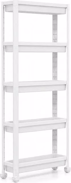Kelvenix 5-Tier Slim Rolling Storage Cart, White Mobile Utility Organizer with Adjustable Shelves – 1