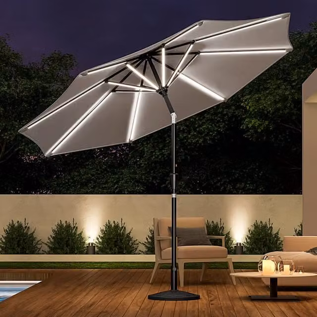 Livingandhome Garden Parasol with LED Strips in Grey