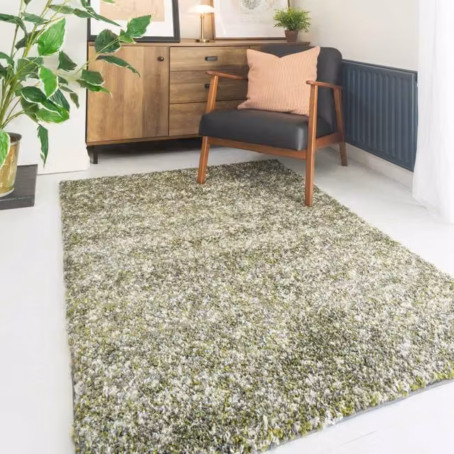 Kukoon Modern Abstract Shaggy Rug in Green and Grey, W: 160 cm, D: 230 cm – 1