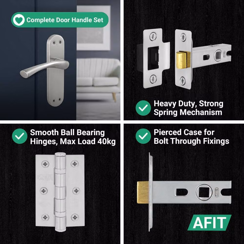 AFIT Satin Nickel Twist Handle Latch Hinges and Novi Backplates, 5 Pairs, Silver, 150 x 150 mm – 3
