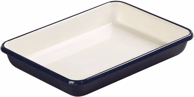 Tala Set of 2 Originals Indigo and Ivory Enamelled Rectangular Roasting Dishes, Blue, 33 cm