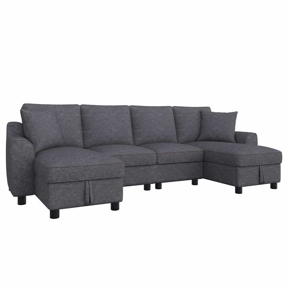 Rolipo Modern Grey U-Shaped Sectional Sofa with Storage and Lift-Up Seat – 3
