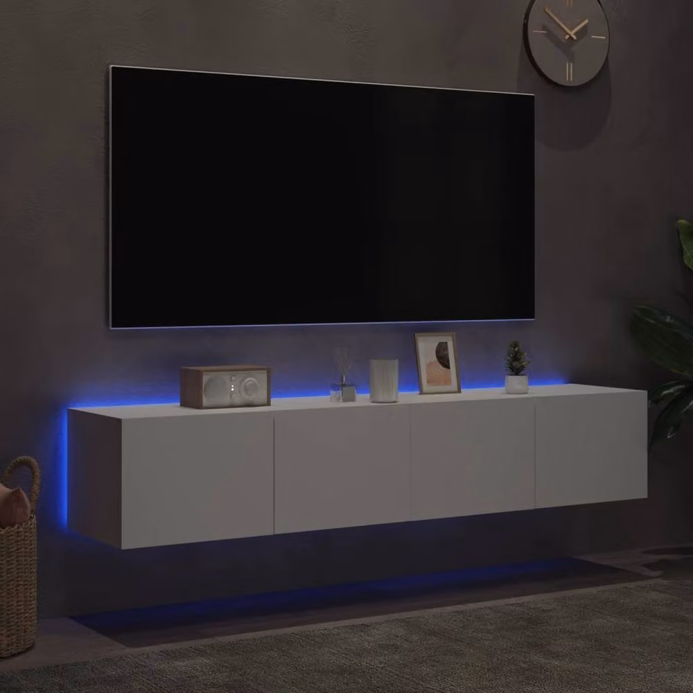 Berkfield Home Modern White TV Wall Cabinets with Integrated LED Lighting, Set of 2, W/D/H: 80 x 35 x 31 cm – 2