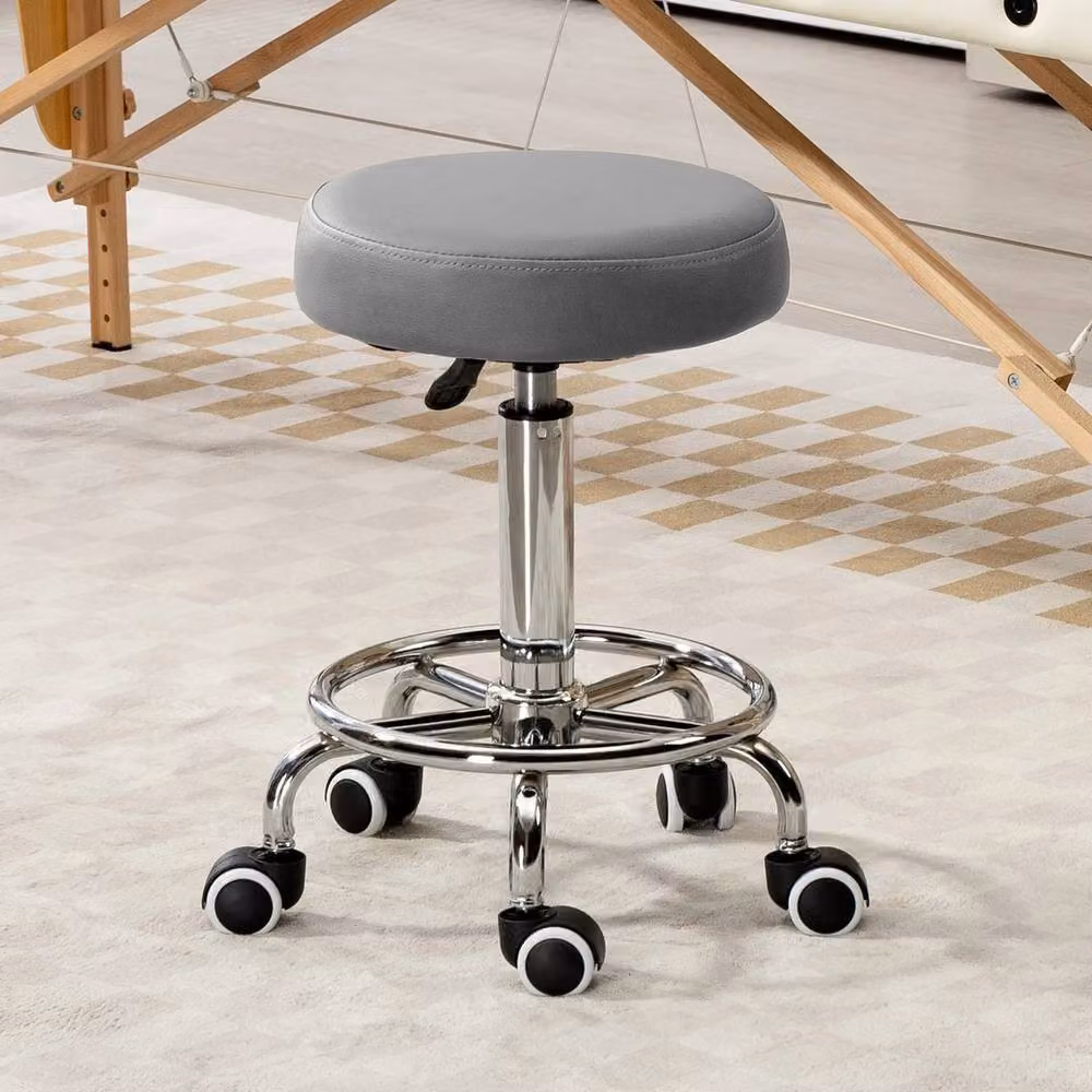 Havendro Round PU Leather Salon Beautician Stool with Adjustable Height and Castors, Grey – 3