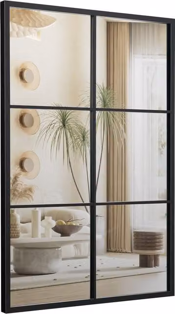 COSTWAY Modern Rectangular Wall Decorative Mirror in Black with Metal and Glass