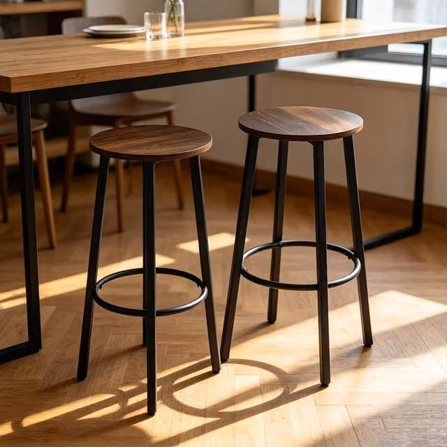 ERGOVEXA Set of 2 Industrial Steel Frame Bar Stools in Rustic Brown and Black