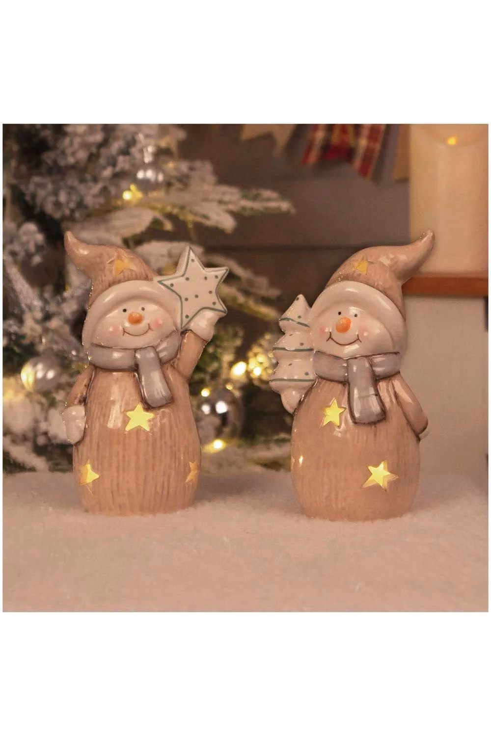 Netagon Ceramic Light Up Snowmen Christmas Tabletop Decoration Ornaments, Pair, White – 5