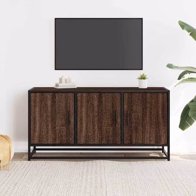 Berkfield Home Industrial TV Cabinet in Brown Oak, W/D/H: 100 x 35 x 50 cm – 1