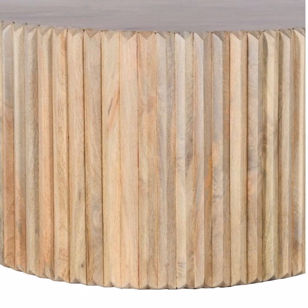 Wyld Haus Arizona Round Carved Mango Wood Coffee Table in Brown – 3