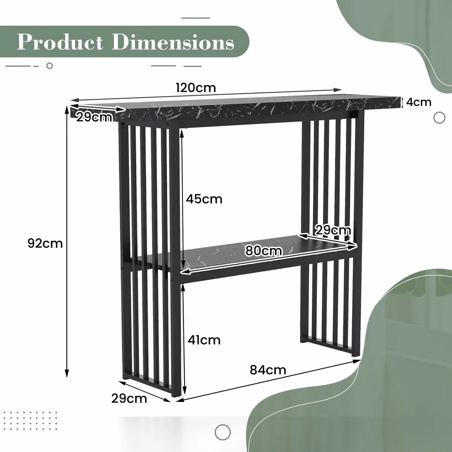 Gymax 2-Tier Modern Console Table with Faux Marble Top and Open Shelf in Black – 2