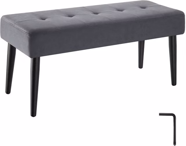 tectake Glora Upholstered Bench with Quilted Geometric Pattern in Grey Velvet