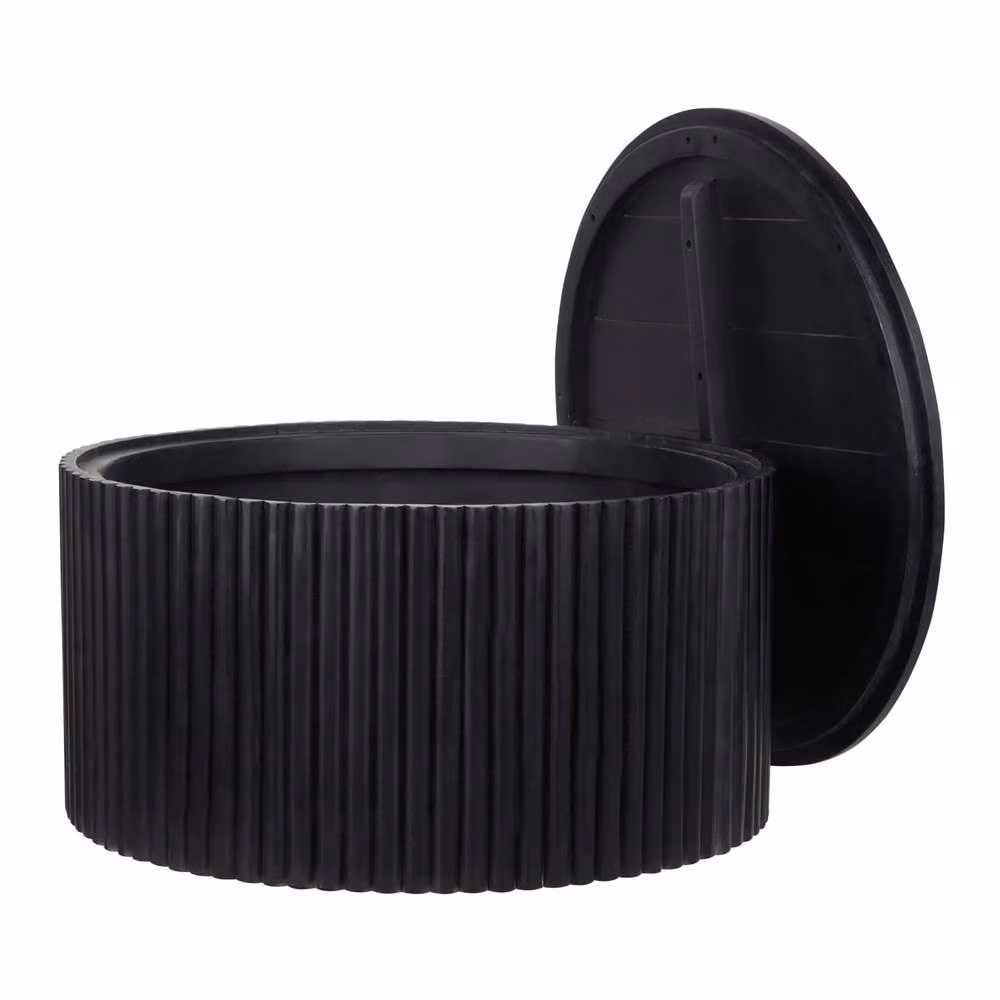 Wyld Haus Black Painted Mango Wood Round Coffee Table with Hidden Storage Diameter: 70 cm – 3