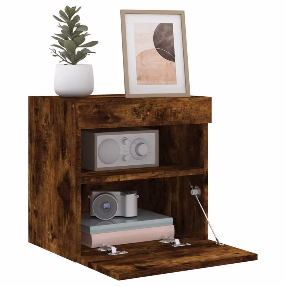 Berkfield Home TV Wall Cabinet with LED Lights in Smoked Oak Brown, W/D/H: 40 x 30 x 40 cm – 4