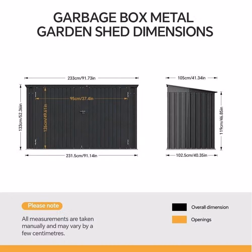FLAVORA Large Outdoor Bin Store Storage Shed in Black, Pent Roof Lean-to Design – 2