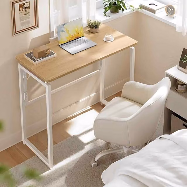 The Bazaarist Folding Computer Desk with Rounded Corners in Natural Oak