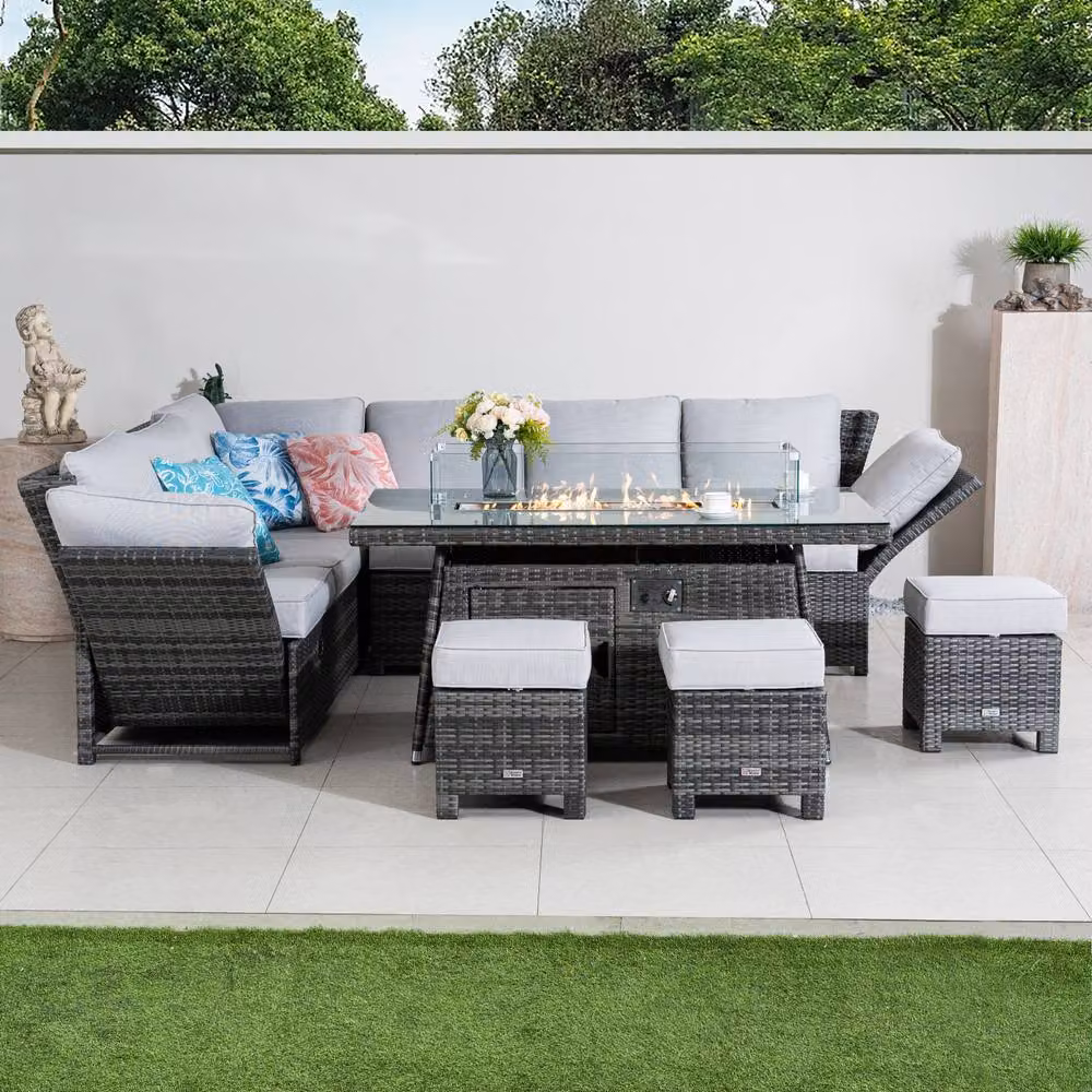 Direct Wicker Grey Rattan and Aluminium Outdoor Sofa Set with Firepit Table – 5