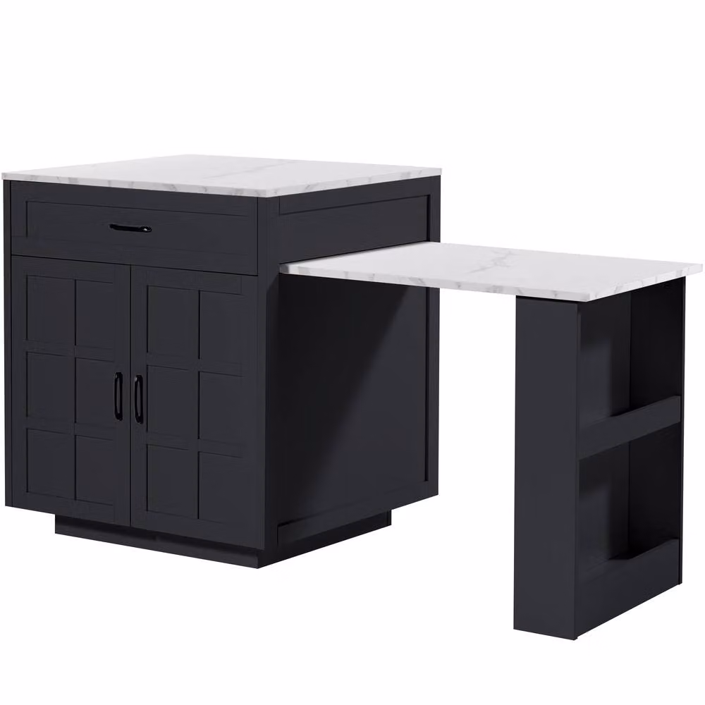 BTM Extendable Bar Table with Two Drawers and Side Shelves in Black – 7
