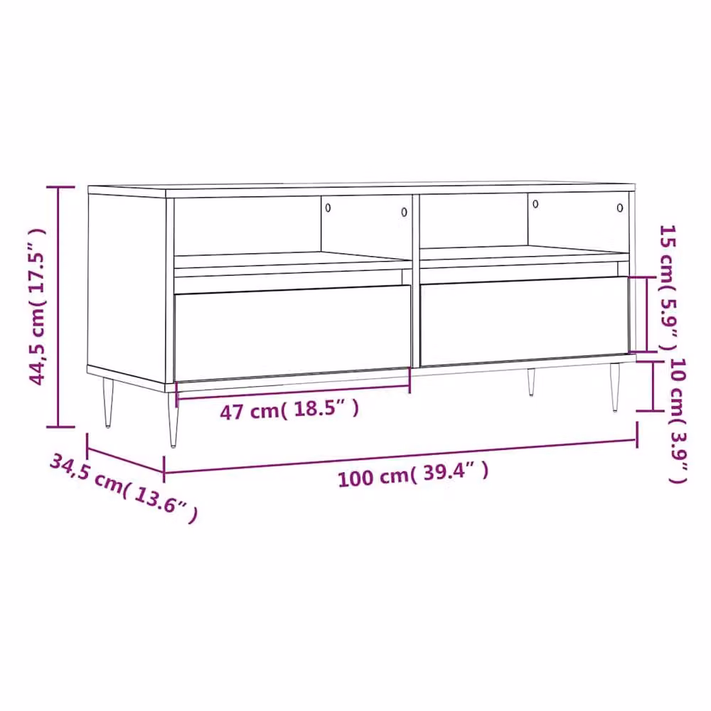 Berkfield Home Smoked Oak TV Cabinet in Brown, W/D/H: 100 x 34.5 x 44.5 cm – 5