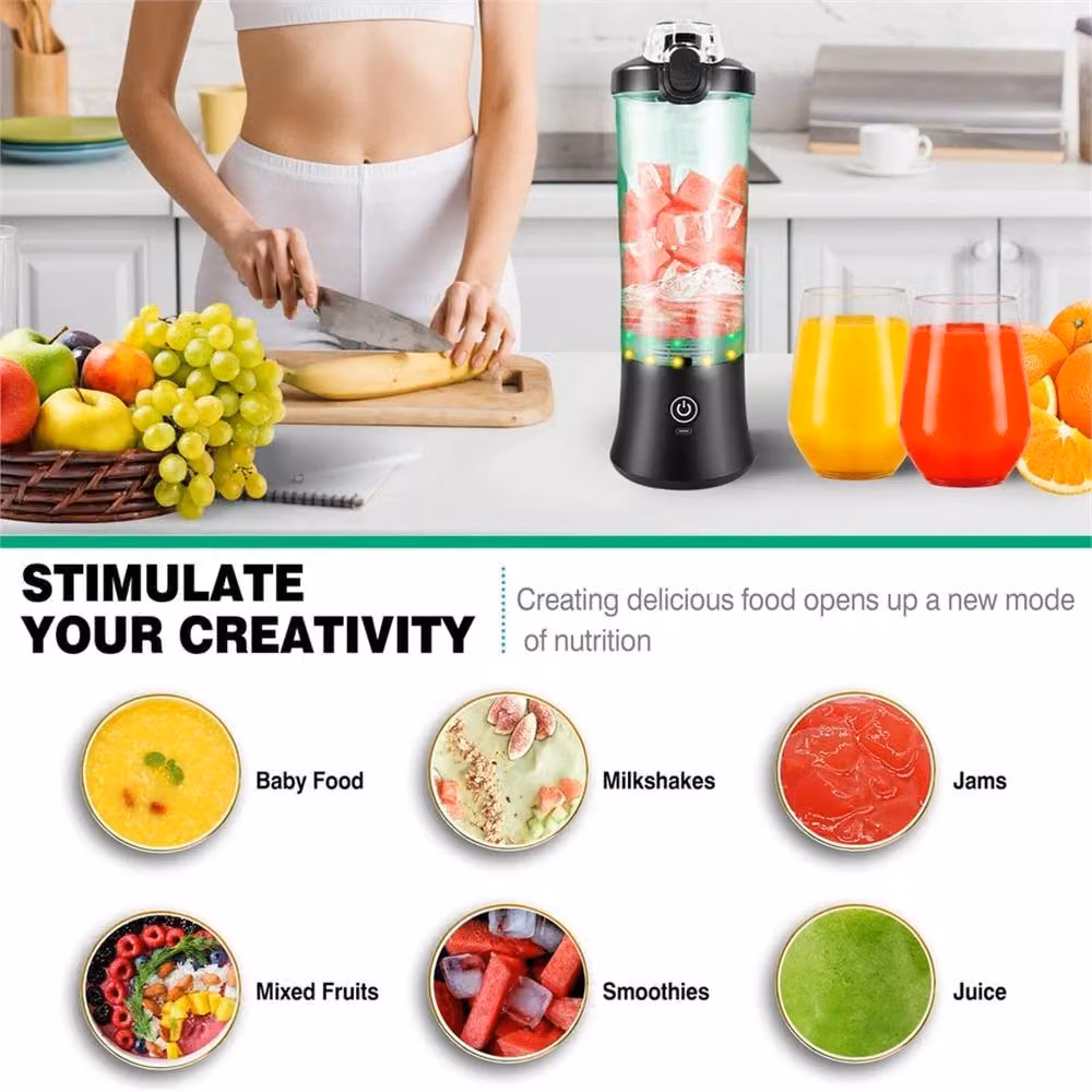VOGREX Portable Blender with 6 Blades, 3800W Motor and 4000mAh Rechargeable Battery, Black – 4