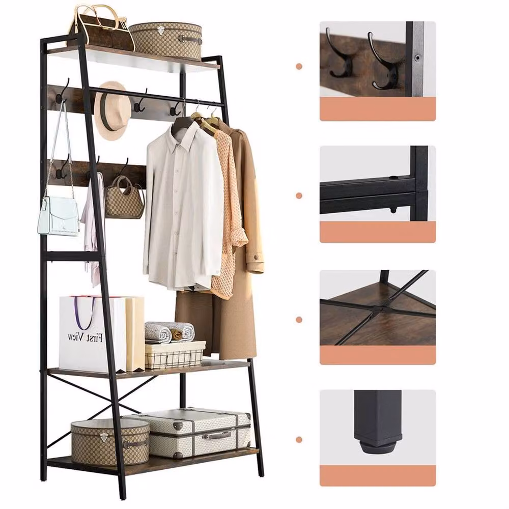 KORVIXA Industrial Matt Black Metal and MDF Clothes Rail Stand H 182.0 cm x W 76.0 cm – 3