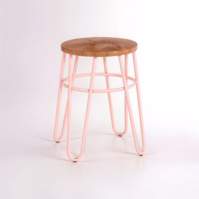 Interiors by Premier District Pink Metal and Elm Wood Hairpin Stool
