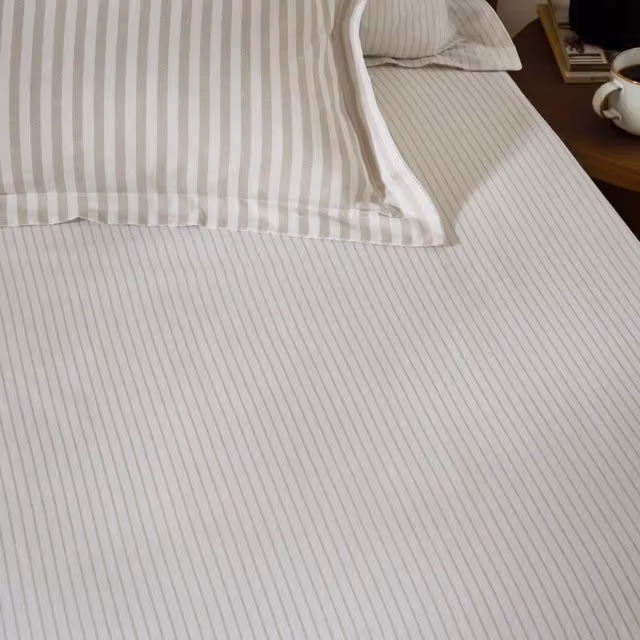 Yard Hebden Narrow Stripe 100% Cotton Fitted Sheet in Beige, Size: 90 x 200 cm