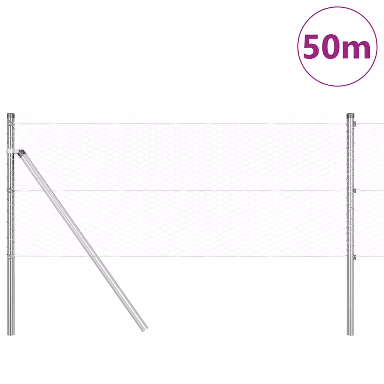 Berkfield Home Hexagon Fence, Galvanised Steel, Silver, Length: 50 m, Height: 0.6 m