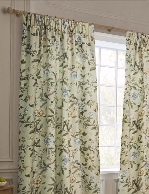 Sanderson Porcelain Garden Green Mix Chenille Floral Fabric Curtains