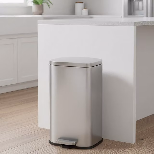 SONGMICS 30L Stainless Steel Pedal Bin with Soft-Close Lid, Silver