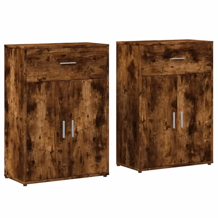 Berkfield Home Set of 2 Modern Smoked Oak Sideboards in Brown, W/D/H: 60 x 30 x 84 cm