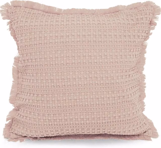 Velosso Shabby Chic Waffle Fringed Filled Cushion in Pink, W/D/H: 43 x 43 x 43 cm