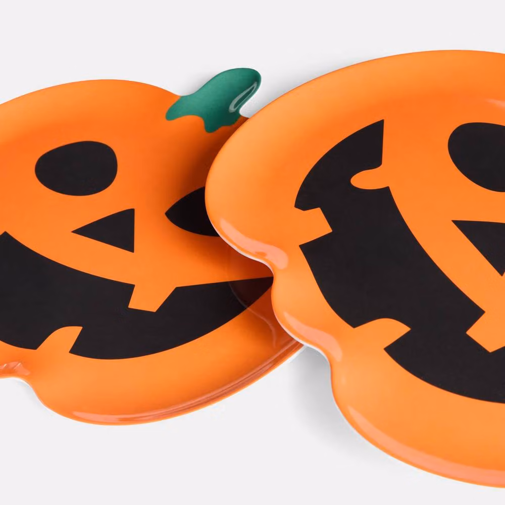 OHS 2 Pack Orange Pumpkin Shaped Plastic Serving Platters for Halloween – 3