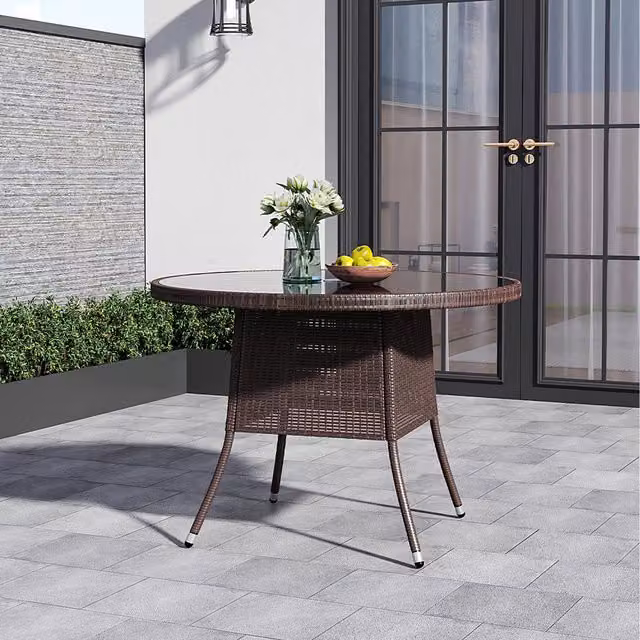 Breeins Rustic Brown Rattan Round Garden Coffee Dining Table, Diameter: 72 cm