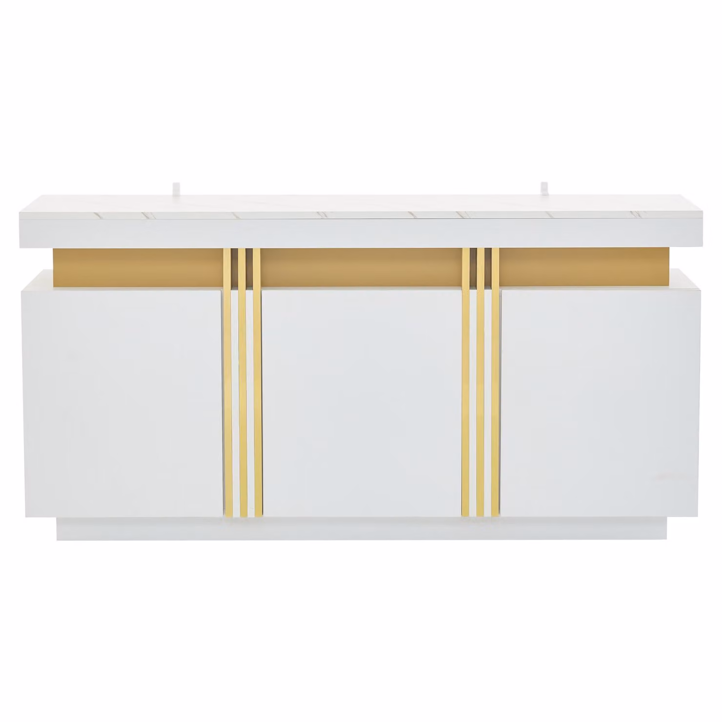 Aosom UK Modern Sideboard with Faux Marble Top and Adjustable Shelves, White and Gold, W/D/H: 140 x 38 x 70 cm – 2