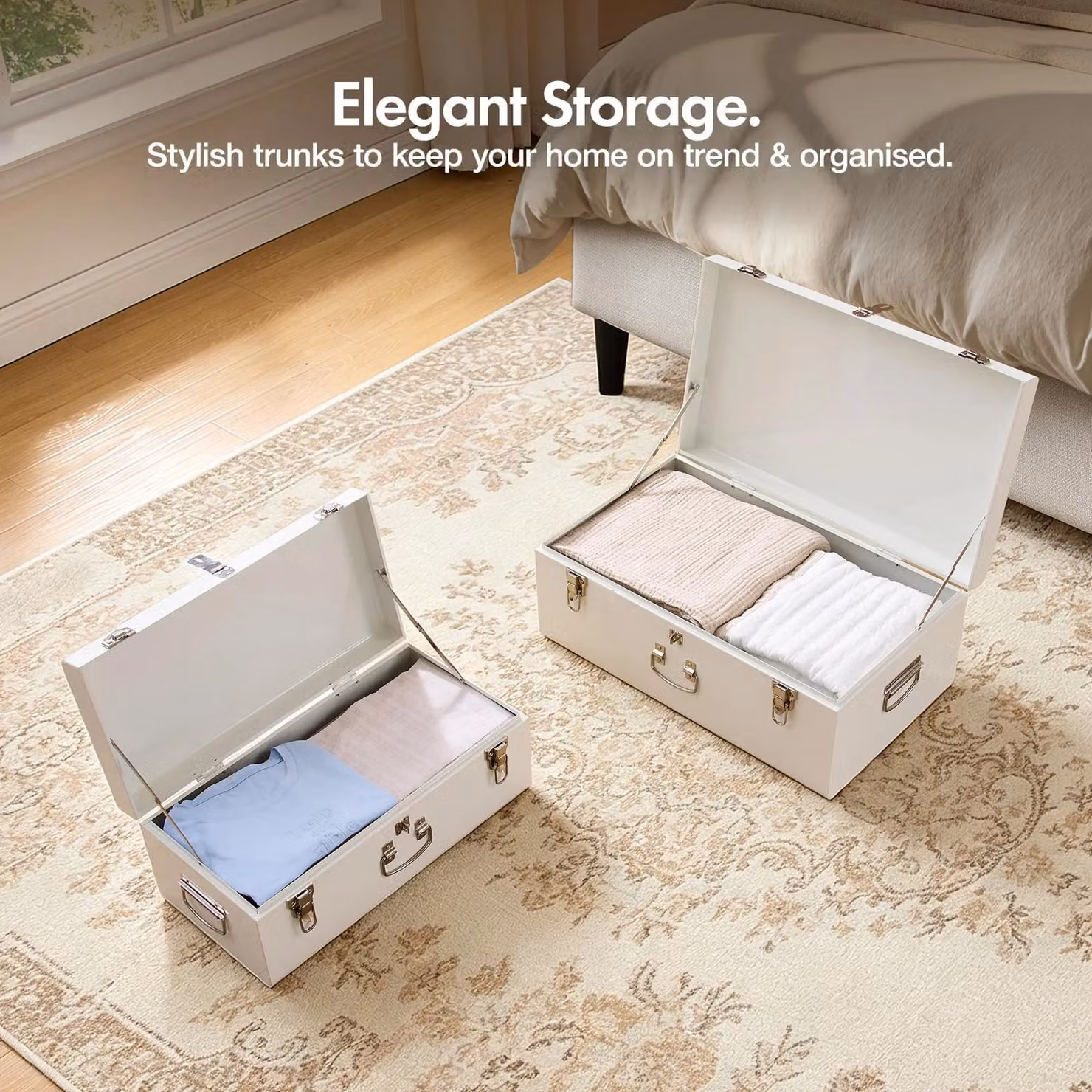 Vonhaus Set of 2 Stackable Metal Storage Trunks in Silver – 3