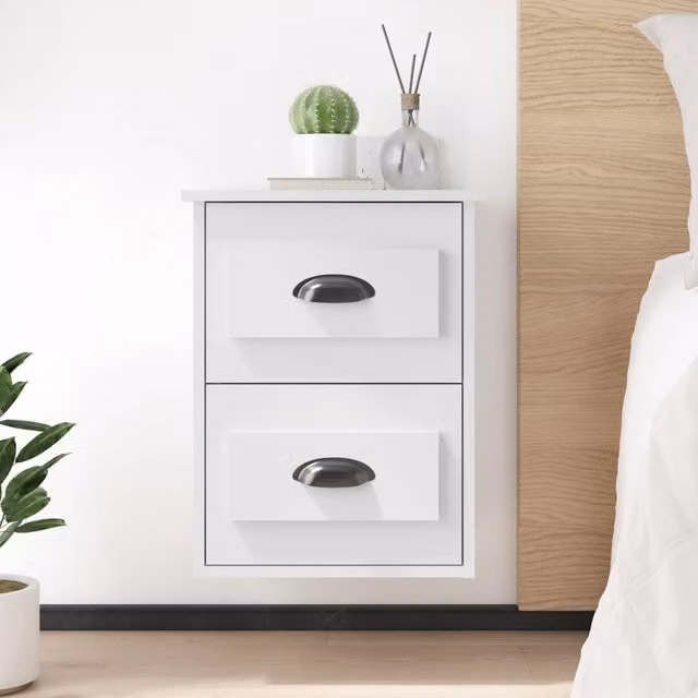 Berkfield Home Wall-mounted Bedside Cabinets, 2 Pack, White, W: 41.5 cm, D: 36 cm, H: 53 cm