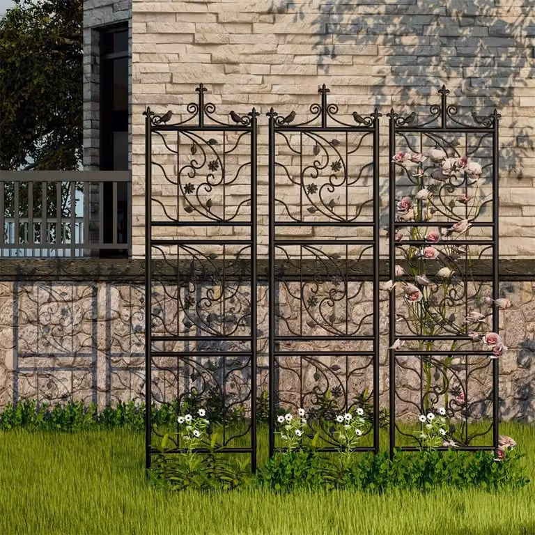 NESTLUNE Black Metal Wall-Mounted Garden Trellis Support for Plants, 2-Pack, W/D/H: 100 x 15 x 15 cm