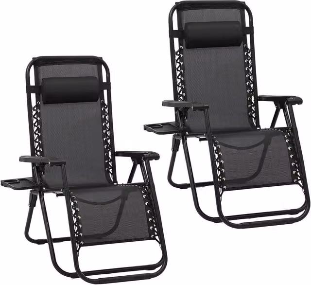 Lishetimig 2-Pack Zero Gravity Lounge Chairs in Black with Adjustable Headrest and Cup Holders – 1