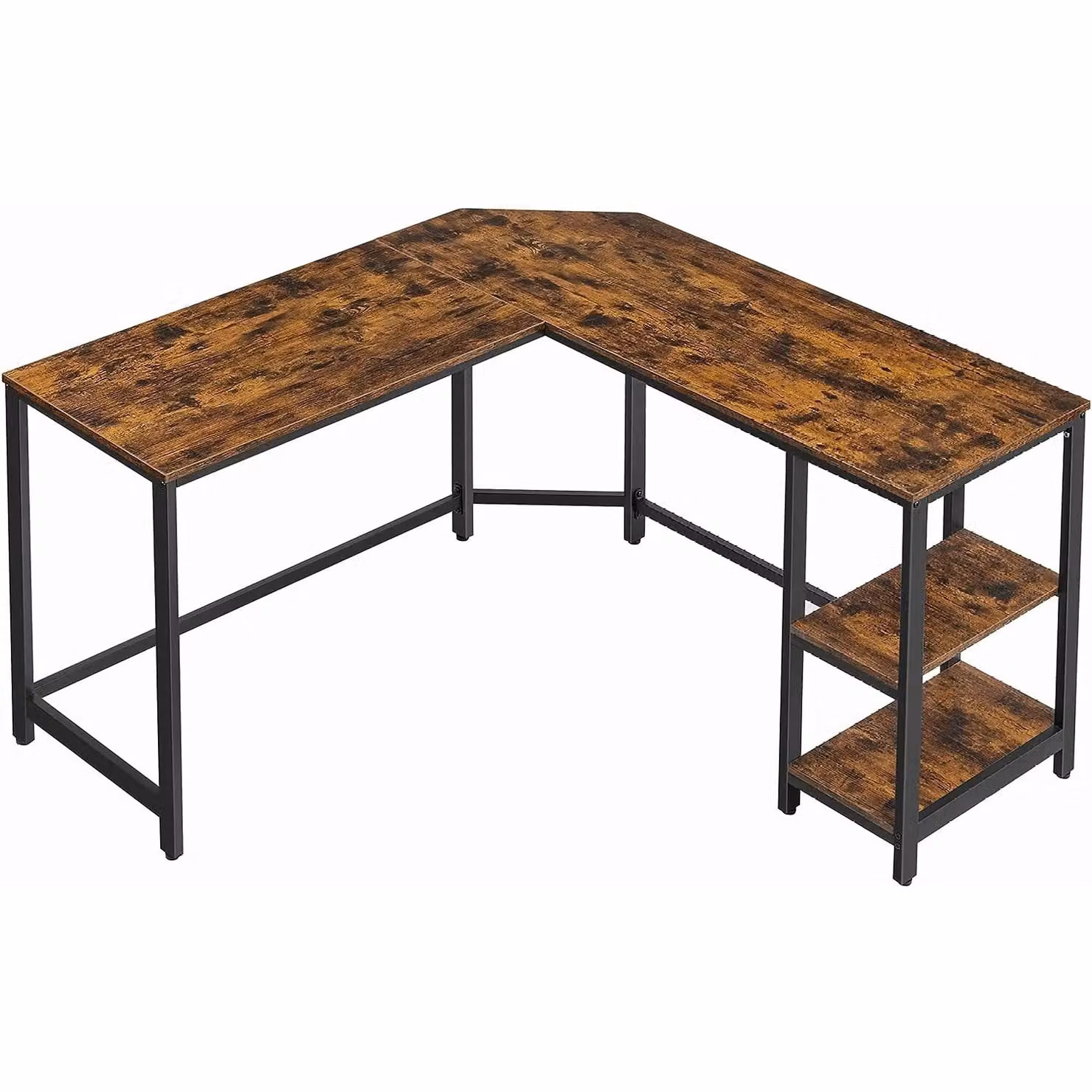 VASAGLE L-Shaped Corner Gaming Desk with 2 Storage Shelves in Brown – 5
