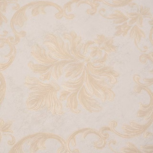 Livingandhome Non-Woven Damask Wallpaper Roll in Beige and Gold with 3D Embossed Geometric Abstract Design