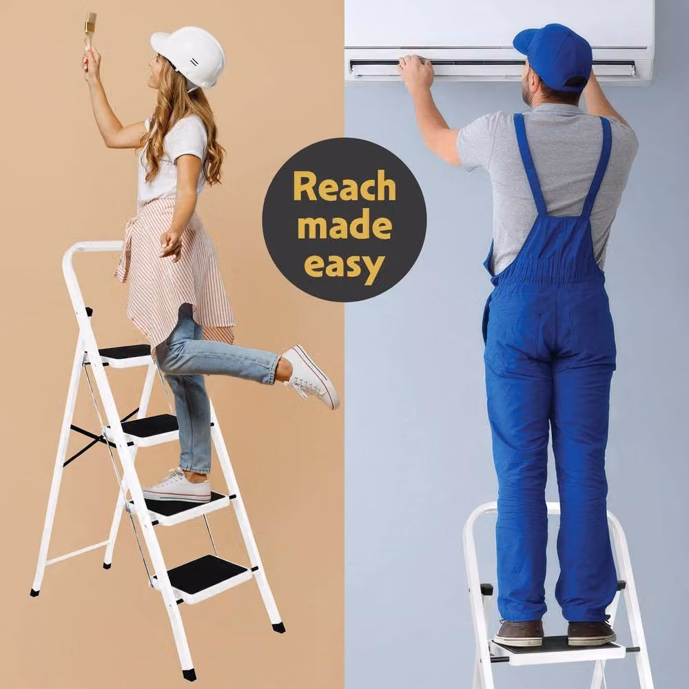 Futura 4 Step Heavy-Duty Steel Folding Step Ladder in White – 7