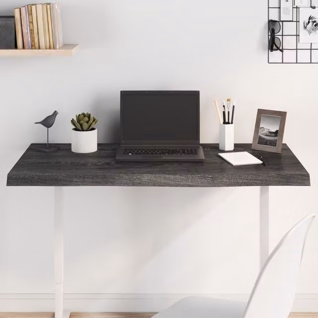 Berkfield Home Table Top Dark Grey Treated Solid Wood Oak W: 100 cm, D: 50 cm, H: 2-4 cm – 1