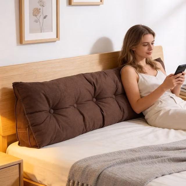 Livingandhome Soft Polyester Fabric Wedge Headboard Pillow, Brown, Width: 180 cm