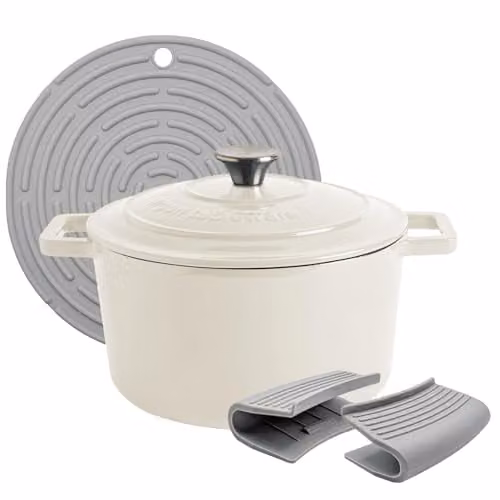 Argon Tableware Enamelled Cast Iron Casserole Dish with Self-Basting Lid, 4.5 l, White