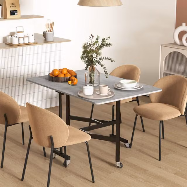 HOMCOM Modern Grey Drop Leaf Rolling Wheeled Table